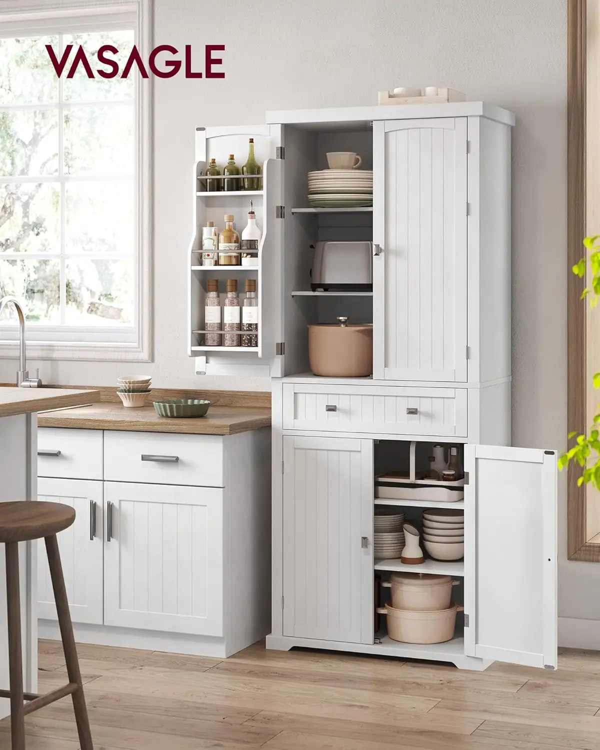 Vasagle Pantry Kast, 71.7-Inch Hoge Vrijstaande Hoge Kast Opbergkast Met Een Lade, 2 Kasten, 4 Verstelbare