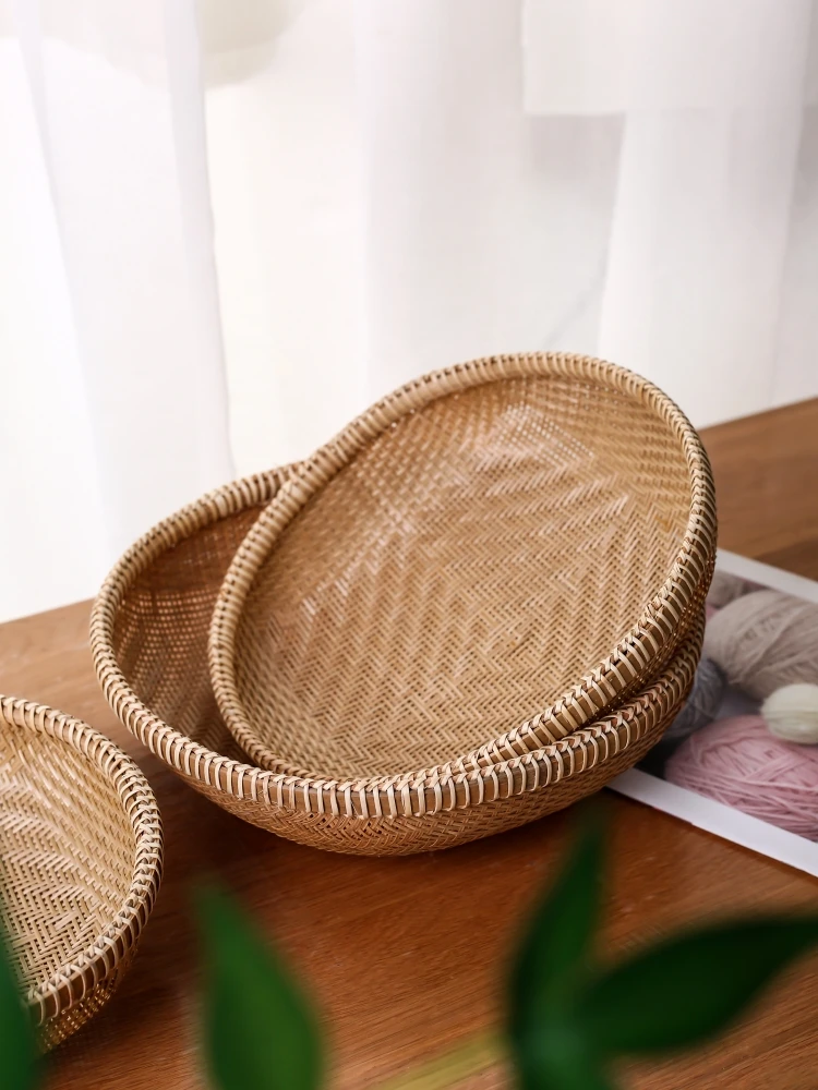 Handwoven Bamboo Storage Basket round Kitchen Fruit Basket Farmhouse Decor Pure Handmade Vietnamese Bamboo Products