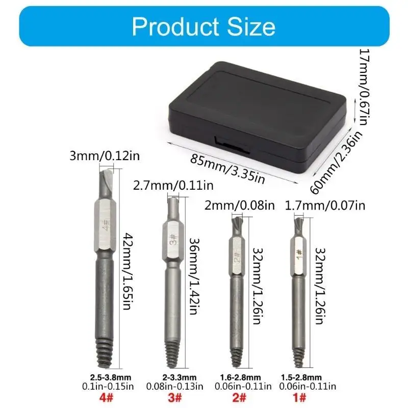 Y1UD 4 قطعة مقبض سداسي كسر مسمار لولبي الرأس أداة إزالة الصواميل الكهربائية عرافة المسمار أداة إزالة الصواميل مجموعة غطاء مفك