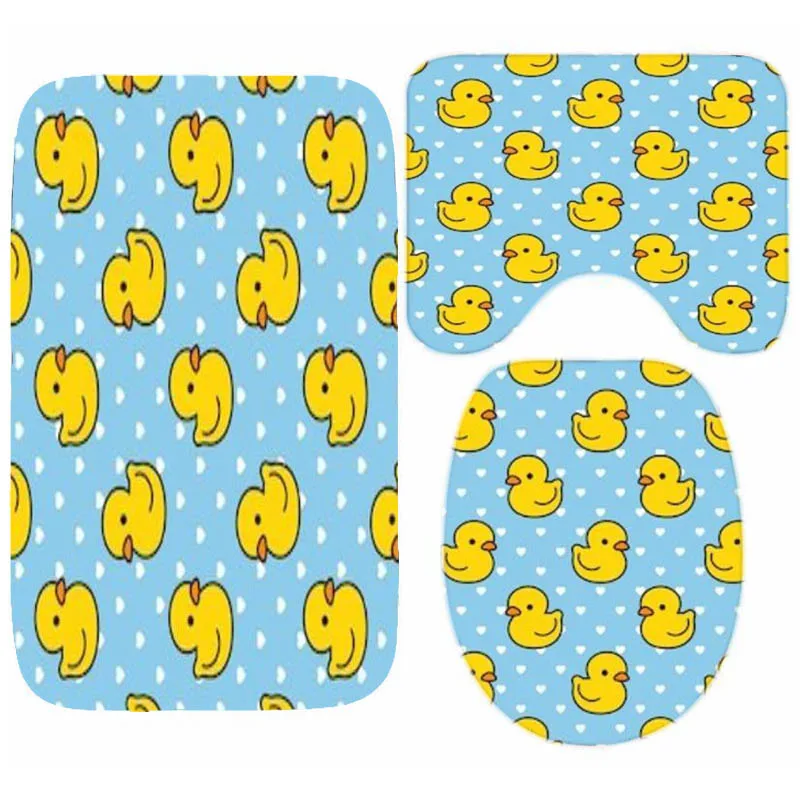 Kawaii Yellow Rubber Duck Ducky Pattern Bathroom Accessories Yellow Ducks Kid Bath Rug Set Toilet Carpet Bathtub Decor Xmas Gift