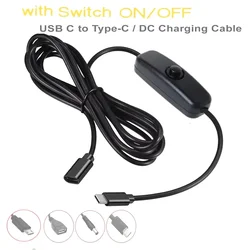 Type C Switch Cable USB C Male to Female Extension Cable with On/Off to Micro USB DC 5.5x2.1 Adapter for Phone LED USB Fan etc