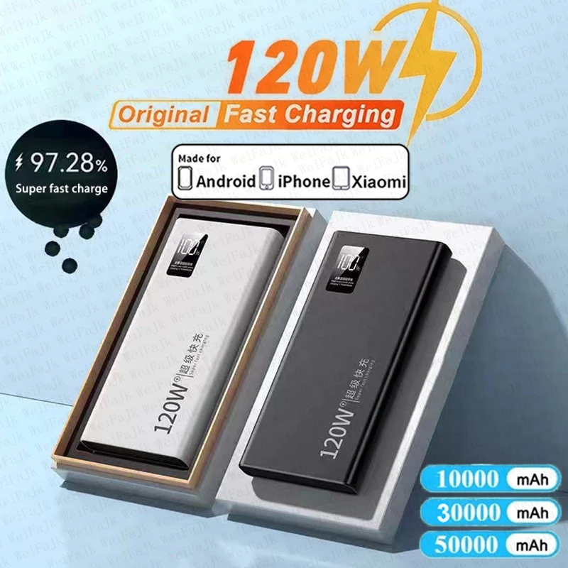 

Original 120W 50000mAh Powerbank External Spare Battery Portable Charger Fast Charging For Apple iPhone Samsung Xiaomi PowerBank