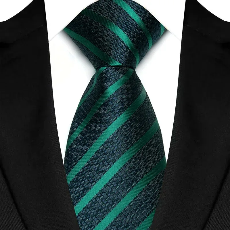 Luxury 8CM Mens Necktie Green Color Stripes Floral Solid Ties For Man Groom Jacquard Woven Neck Tie For Business Wedding Party
