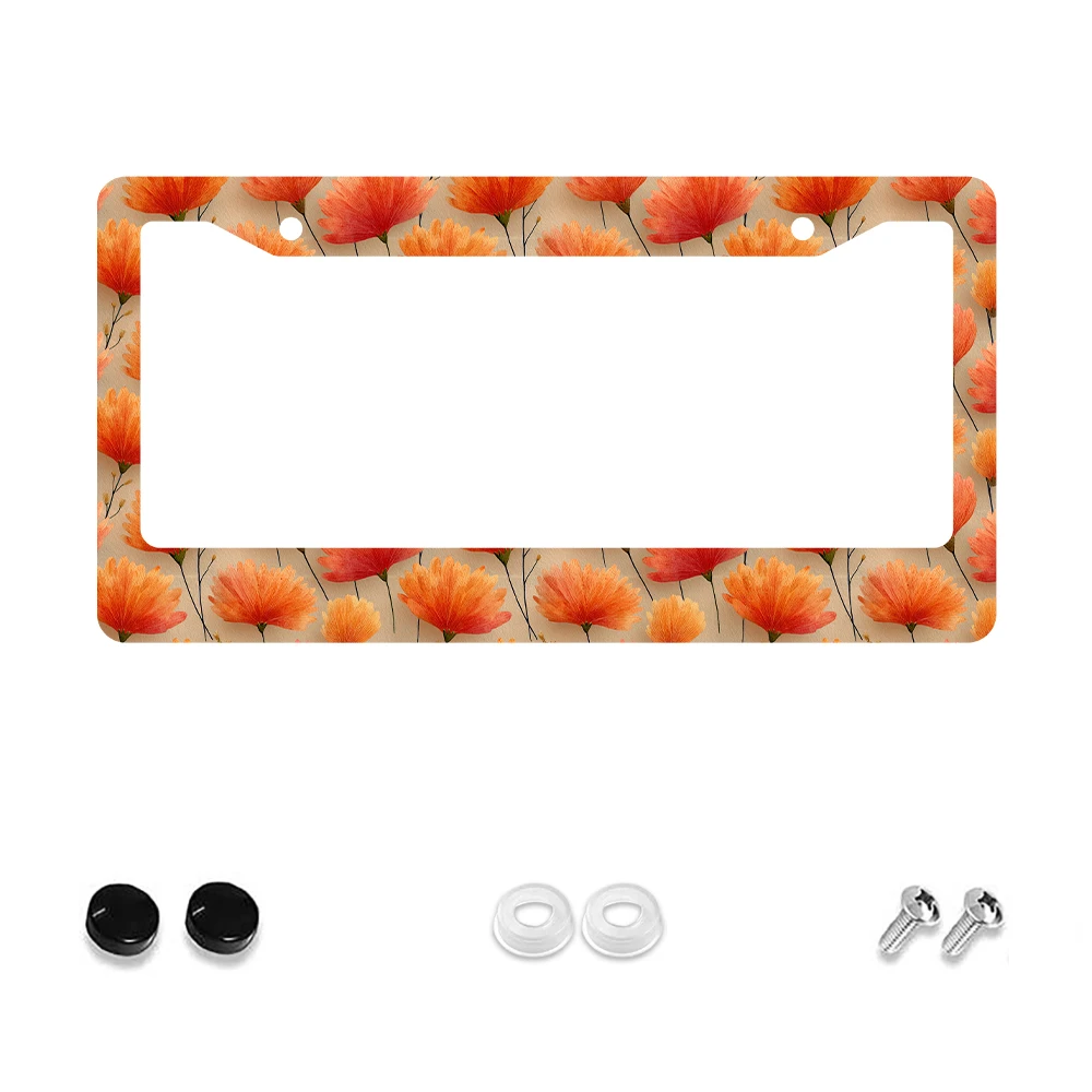 

1pc Orange Flower Pattern 2-Hole License Plate Frame, Aluminum Material, 6x12 Inches, with Screw Kit, Retro Novelty Car Decorat