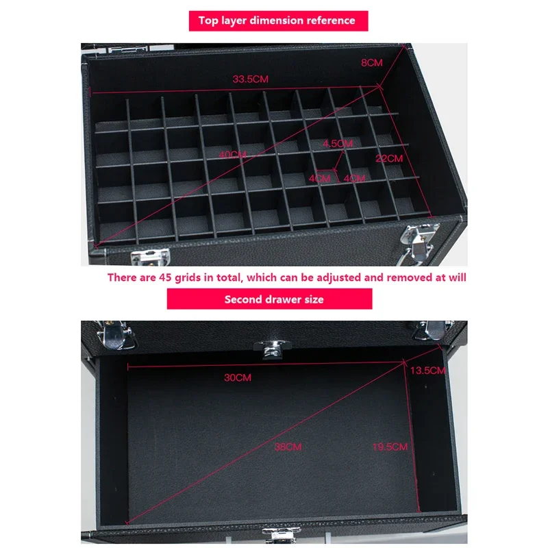المهنية ماكياج حقيبة عربة حالة السفر مستحضرات التجميل التخزين المنظم أداة صندوق أسود الجمال مانيكير الأمتعة عجلات أكياس #6