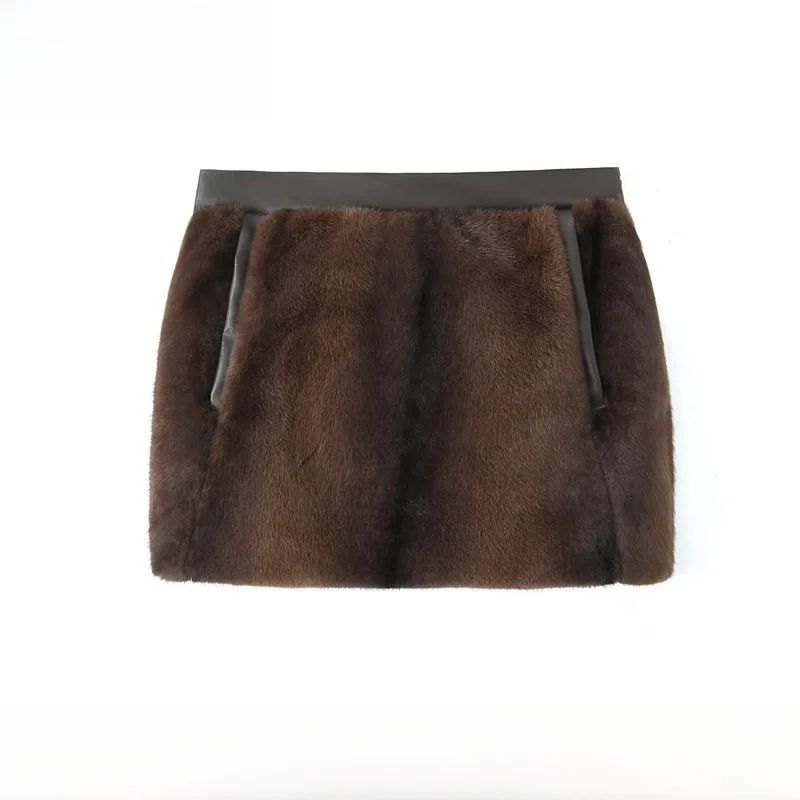 

Модная универсальная юбка с эффектом искусственного меха, с завышенной талией, А-силуэт, свободный крой, из полиэфирного волокна, подходит для повседневной носки