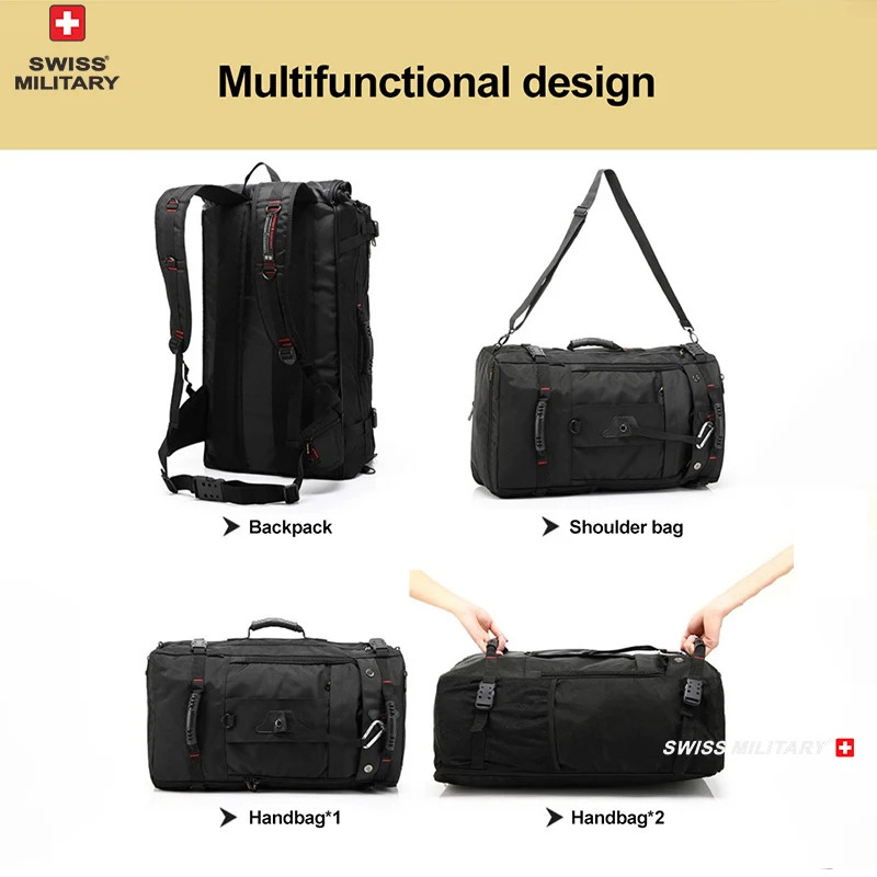 Imagem -02 - Suíça Militar-mochila de Viagem Durável para Homens Mochila Durável Bolsa Multifuncional para Laptop Montanhismo ao ar Livre e Bagagem de Fitness