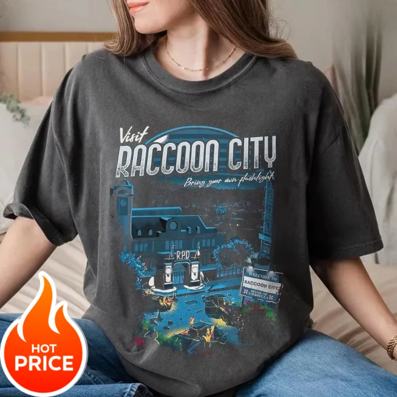 Visit Raccoon City Terror Shirt Retro Biohazard T-shirt Welcome To Raccoon City Short Sleeve Leon Kennedy Unisex All Season