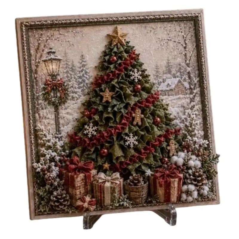 A74U 3D Christmas Fabric Poke Art DIY Kit Xmas Tree Reindeer Pattern Complete Fabric Tool Set Hand-Poking Craft Christma Tree
