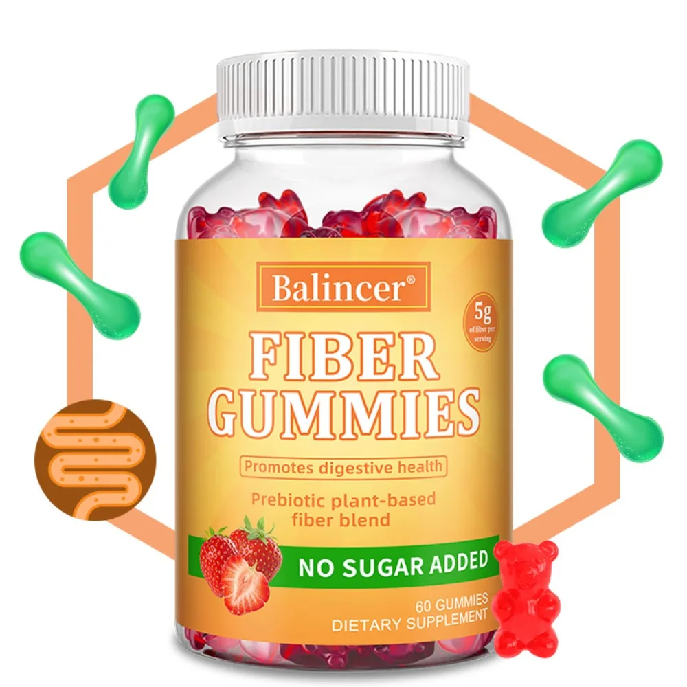 Fiber Gummies 5g Per Serving - Prebiotic Plant-Based Fiber Blend, Promotes Digestive Health, No Sugar Added