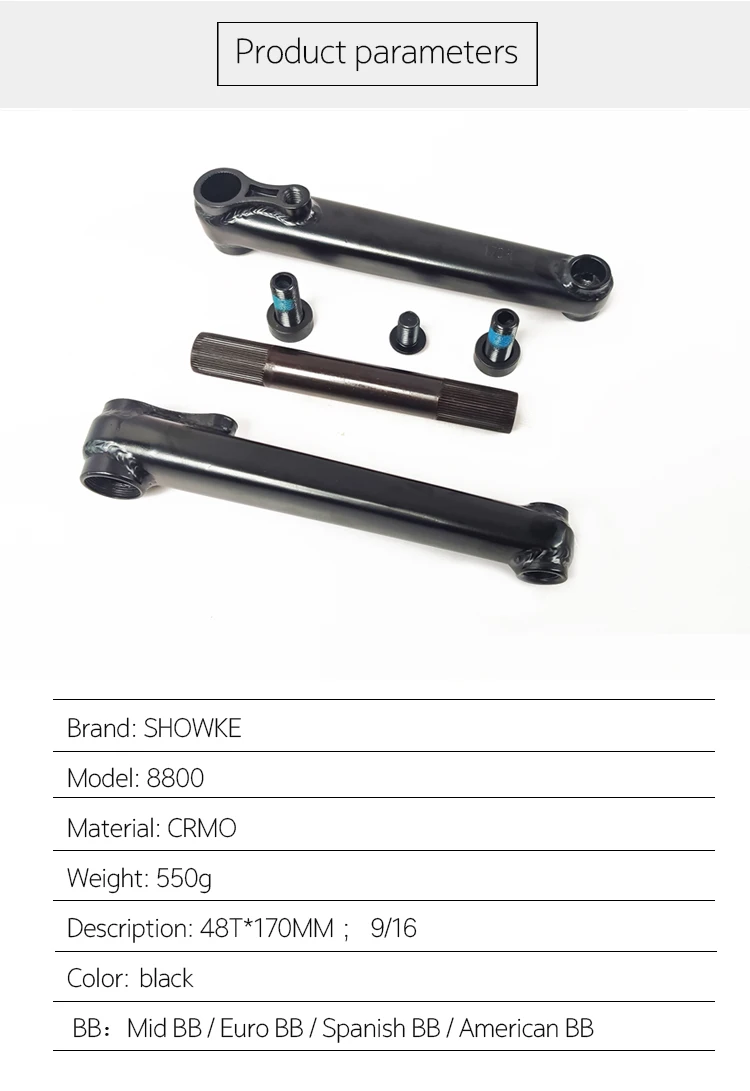 BMX BIKE Crankarm Chrom Schwarz CRMO Stahl 48T*19MM*170MM 9/16 Mid BB/ Euro BB/ Spanisch BB/ American BB – Detail 1
