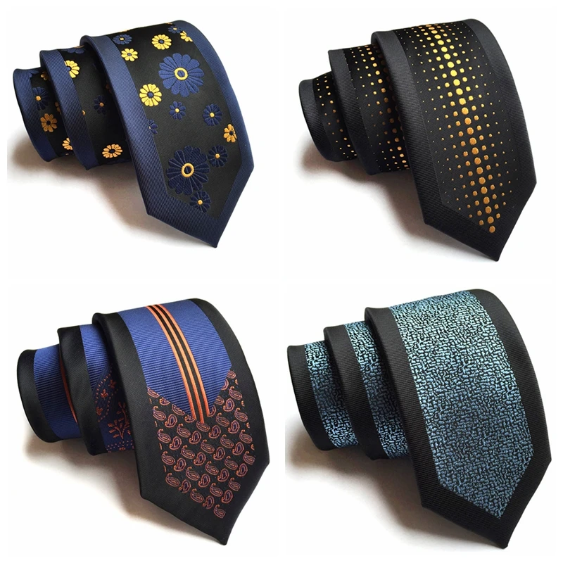 

Black Neck Tie For Men Slim 6cm Necktie Plaid Dots Floral Pattern Business Silk Tie For Shirts Men Women Wedding Gravata Necktie