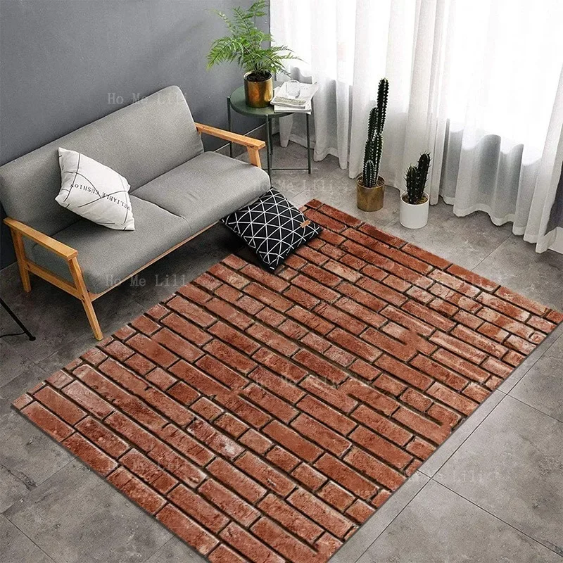 Old Red Brick Wall Rustic Texture Design Vertical Background Non Slip Flannel Carpet By Ho MeLili For Home Decoration