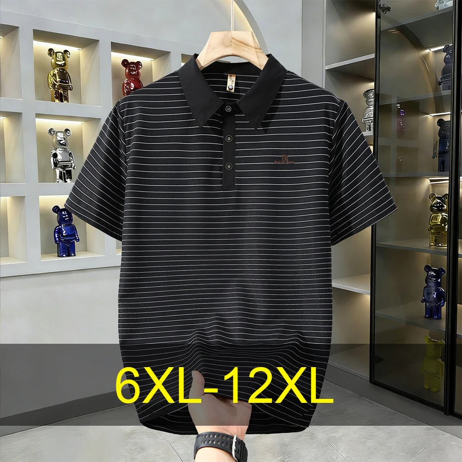 

Мужская поло-рубашка в полоску больших размеров 10XL, 12XL, летняя, с коротким рукавом