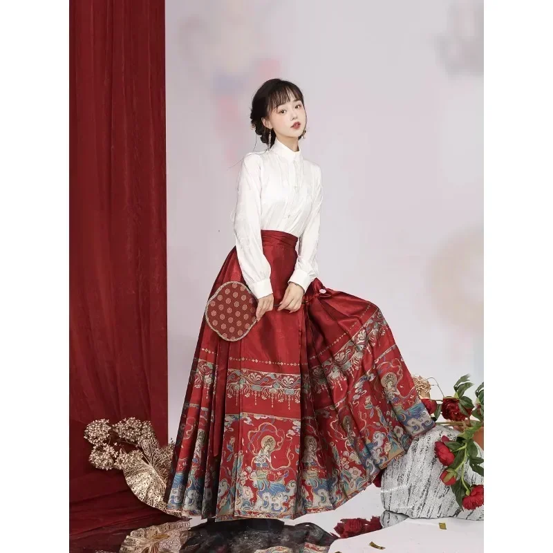 Chinese Stand Kraag Zwarte Jacquard Top Imitatie Make-up Bloem Paard Gezicht Rok Hanfu Vrouwen Ming-dynastie Prinses Kostuums