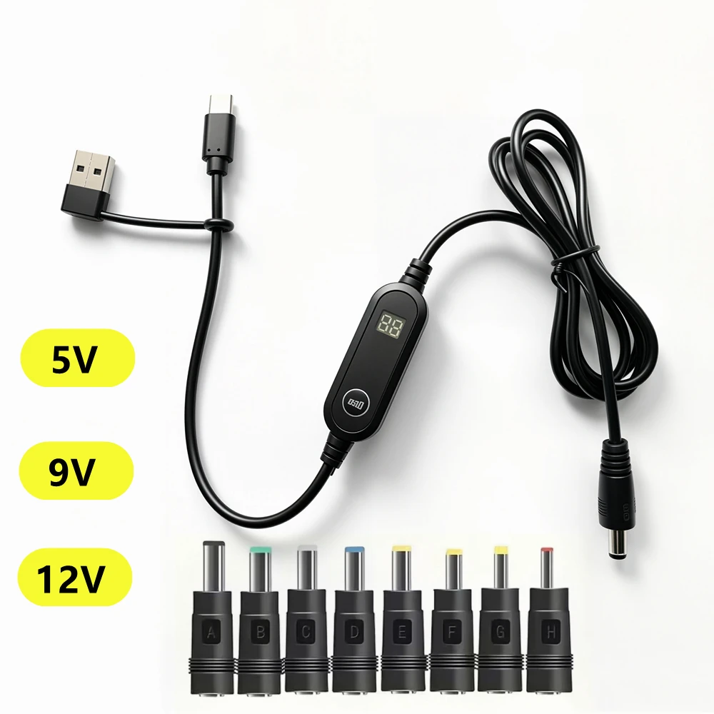 1/2 Pieces USB C to DC Power Boost PD Cable 5V/9V/12V 5.5*2.1mm Connector Fast Charging For Wifi Router TV BOX