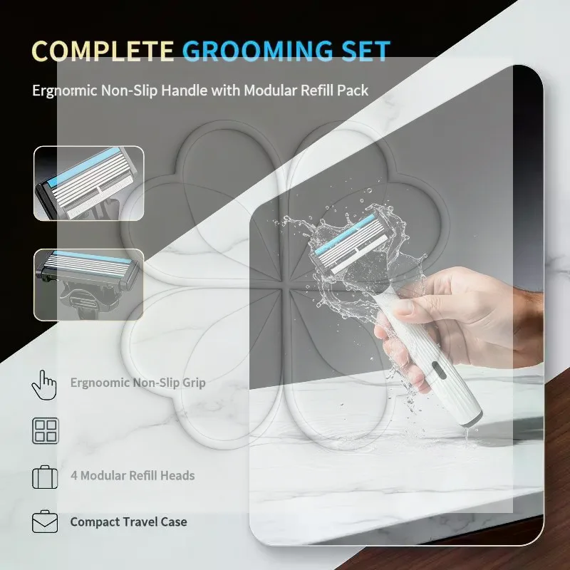 Men's Manual Shaving Razor 6 Sharp Blades Non-Slip Handle 4 Refills Perfect Gift for Boyfriend Husband