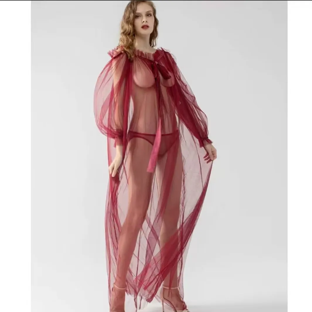 女性のためのセクシーな遠近法のドレス,超薄型の柔らかい糸,長くてルーズなパジャマ,裏地なし,軽くて薄い,ワンピース,夏