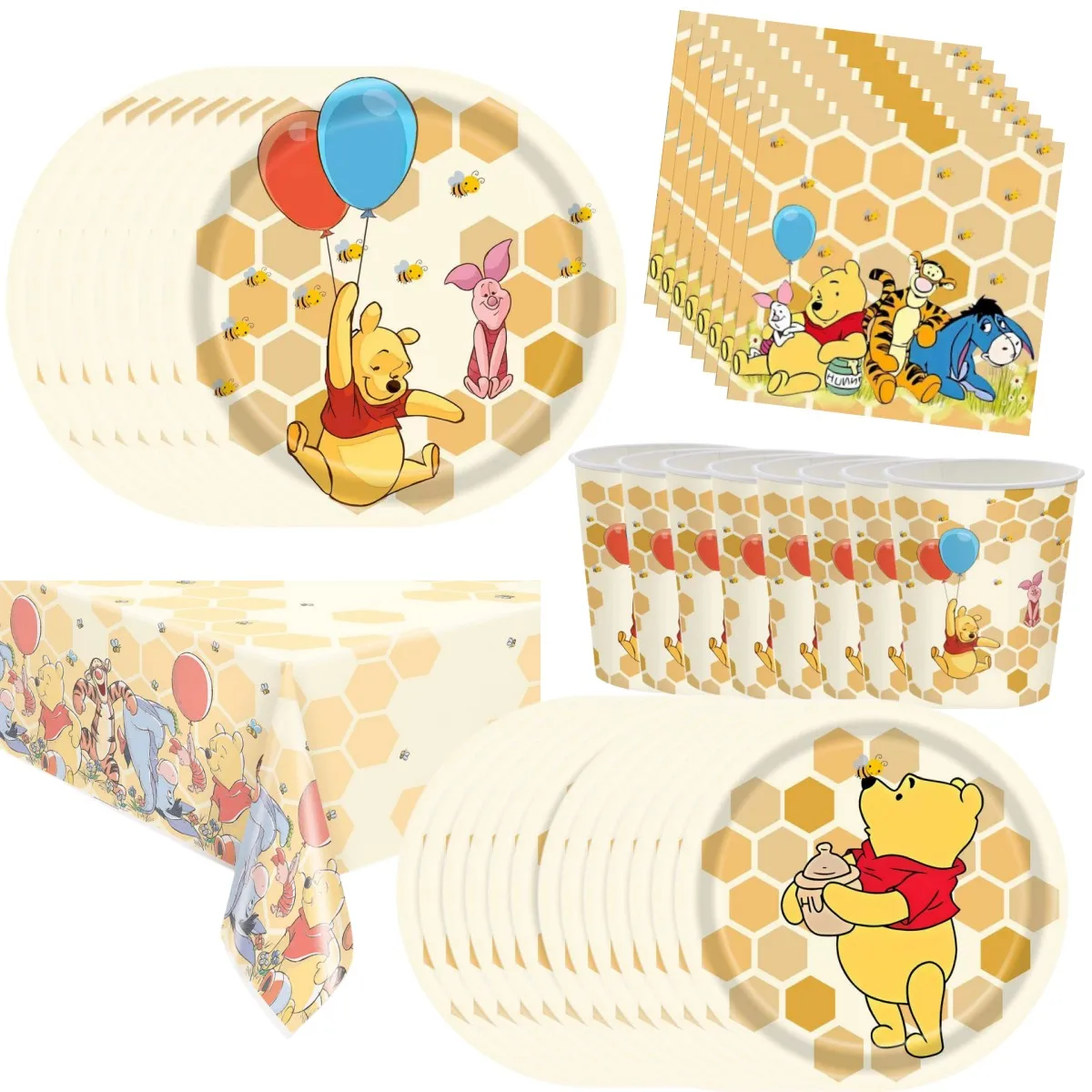 Disney Winnie the Pooh Birthday Party Decorations Bear Balloons  Toothpick Disposable Tableware Baby Shower Party Supplies Gift