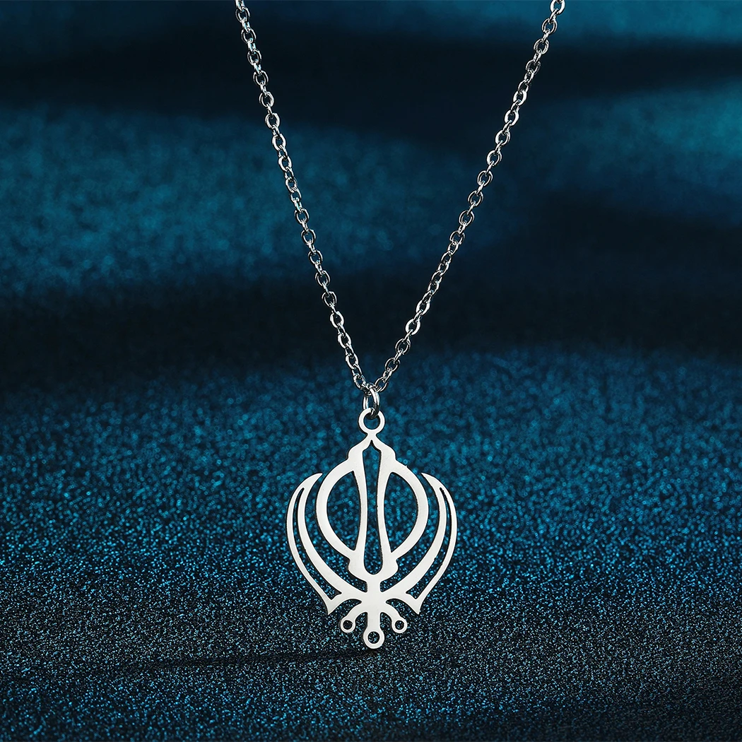 Stainless Steel Hollow Out Khanda Gold Plated Pendant Necklace For Women