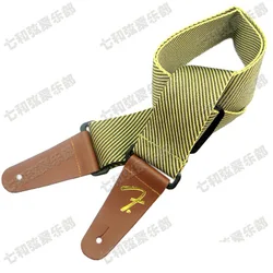 Yellow twill Guitar Strap Adjustable Comfortable Acoustic Electric Folk Bass Guitar,Leather Head Guitar Strap