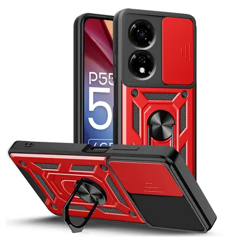 Étui de protection d'appareil photo pour ITEL P55 5G Itel P55 5G Armor, support d'anneau métallique hybride, couverture arrière