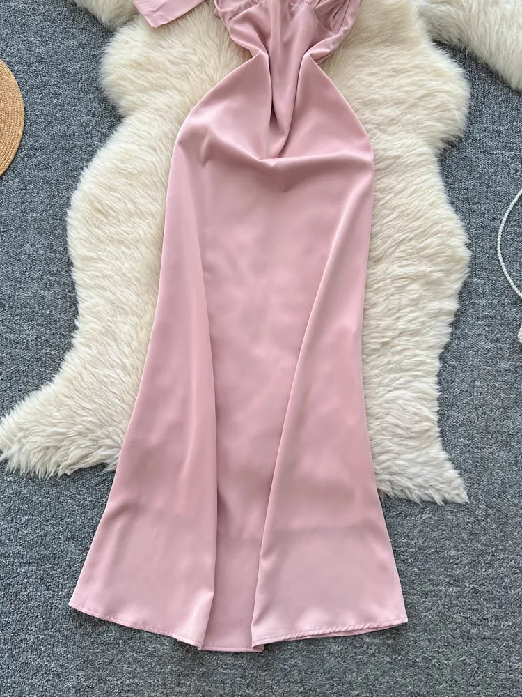 Ele Satin Wrap Dr Women's Faion Slimming Bal Gown High Waist A-Line Skirt Luxury Sle Summer Season Ci Commute