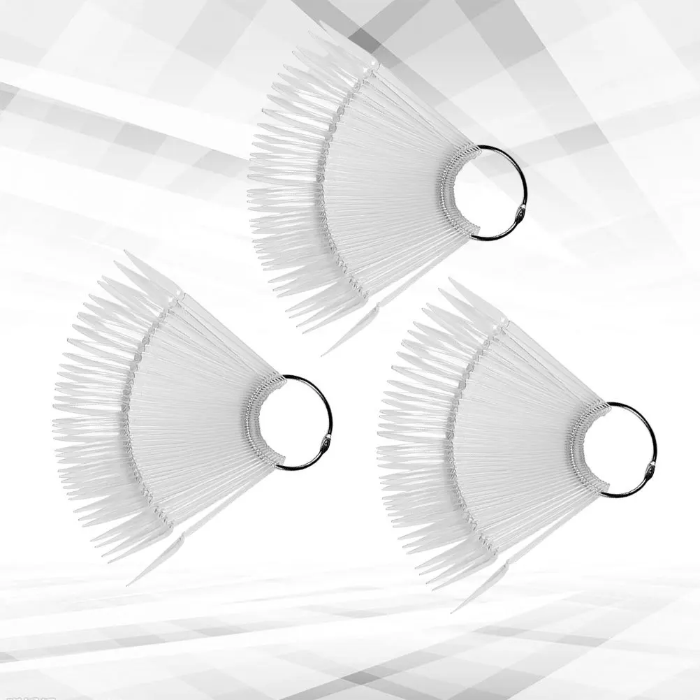 Juego de 3 puntas en forma de abanico, Kit de práctica, palos de exhibición transparentes para entrenamiento artístico, paleta de colores, puntas de práctica de uñas, tarjeta de exhibición de uñas