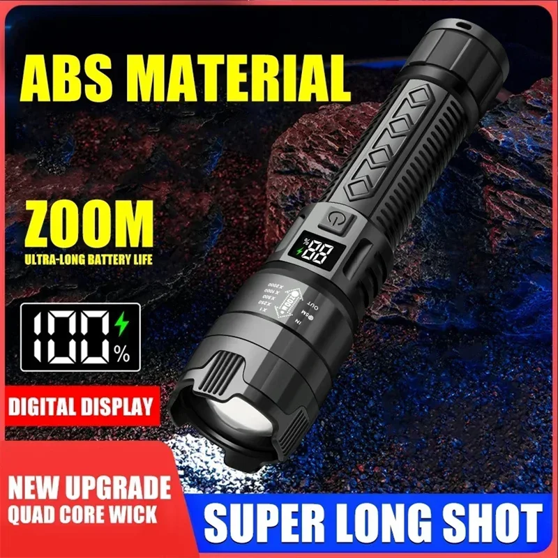 

High Strong Power Led Flashlights 2000LM Tactical Torch with Display Light USB Charging Camping Fishing Emergency Zoom Lantern