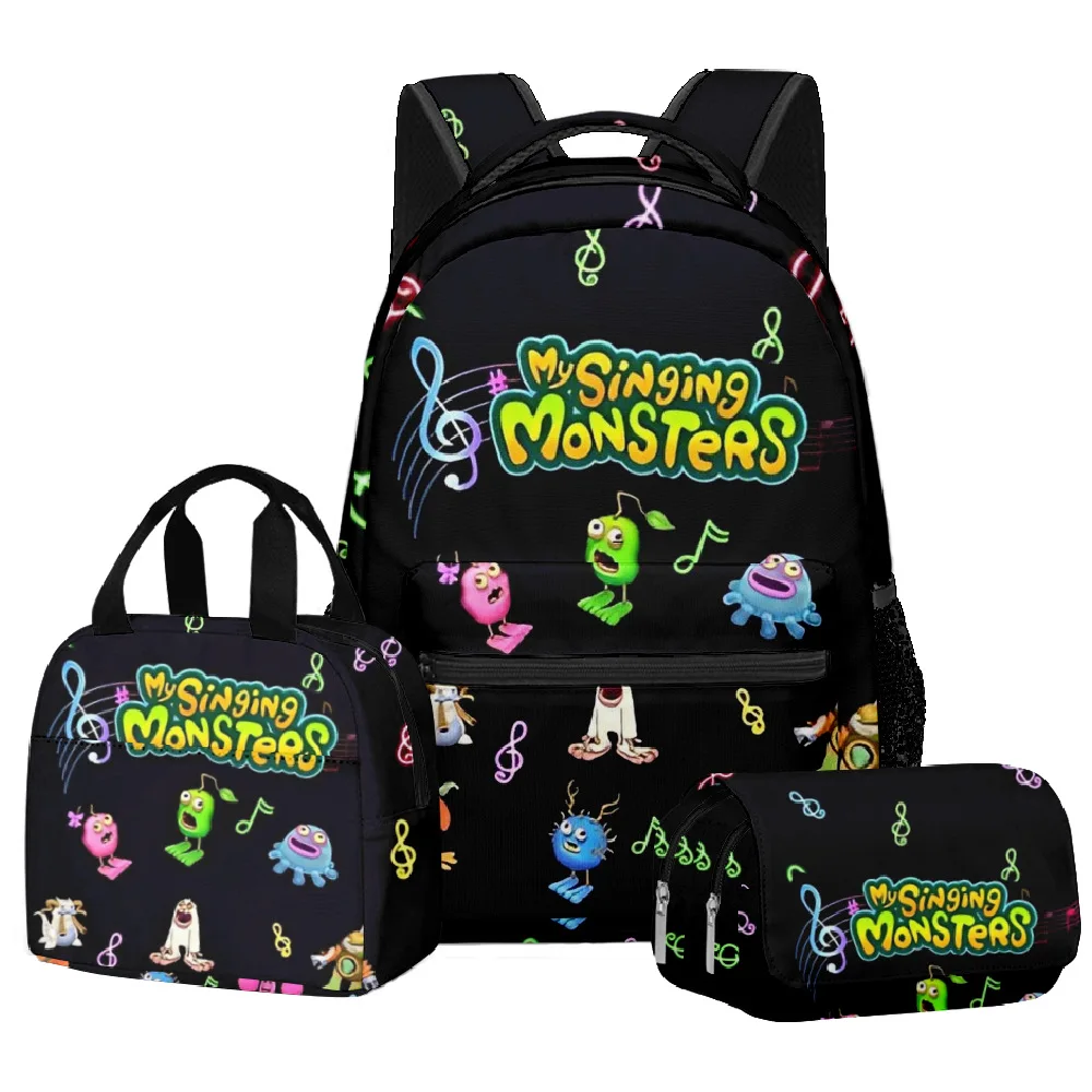 Trendy Youthful Popular my singing monsters 3D Print 3pcs/Set School Bags Laptop Daypack Backpack portable Lunch bag Pencil Case