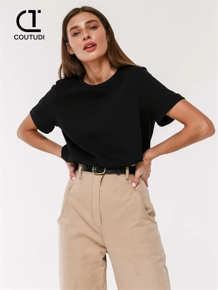 COUTUDI-Oversized Summer T Shirts for Women, Casual Streetwear, Korean Tees, Basic, Solid, Cotton Tops, Young Summer Cotton T