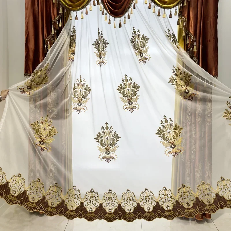

Royal High-end Gold Embroidery Luxury Curtains For Living Rooms Bedroom Screen Red Splicing Velvet Thickened French Window Villa
