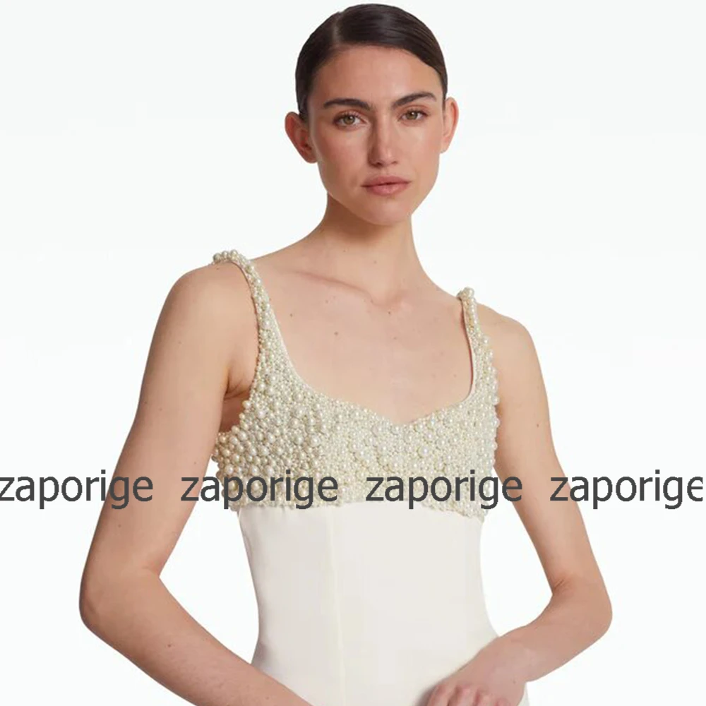 Elegant Party Dresses Woman Lvory Jersey Pearl Bespoke Occasion Gown Straight Square Neck Long Dresses 2024