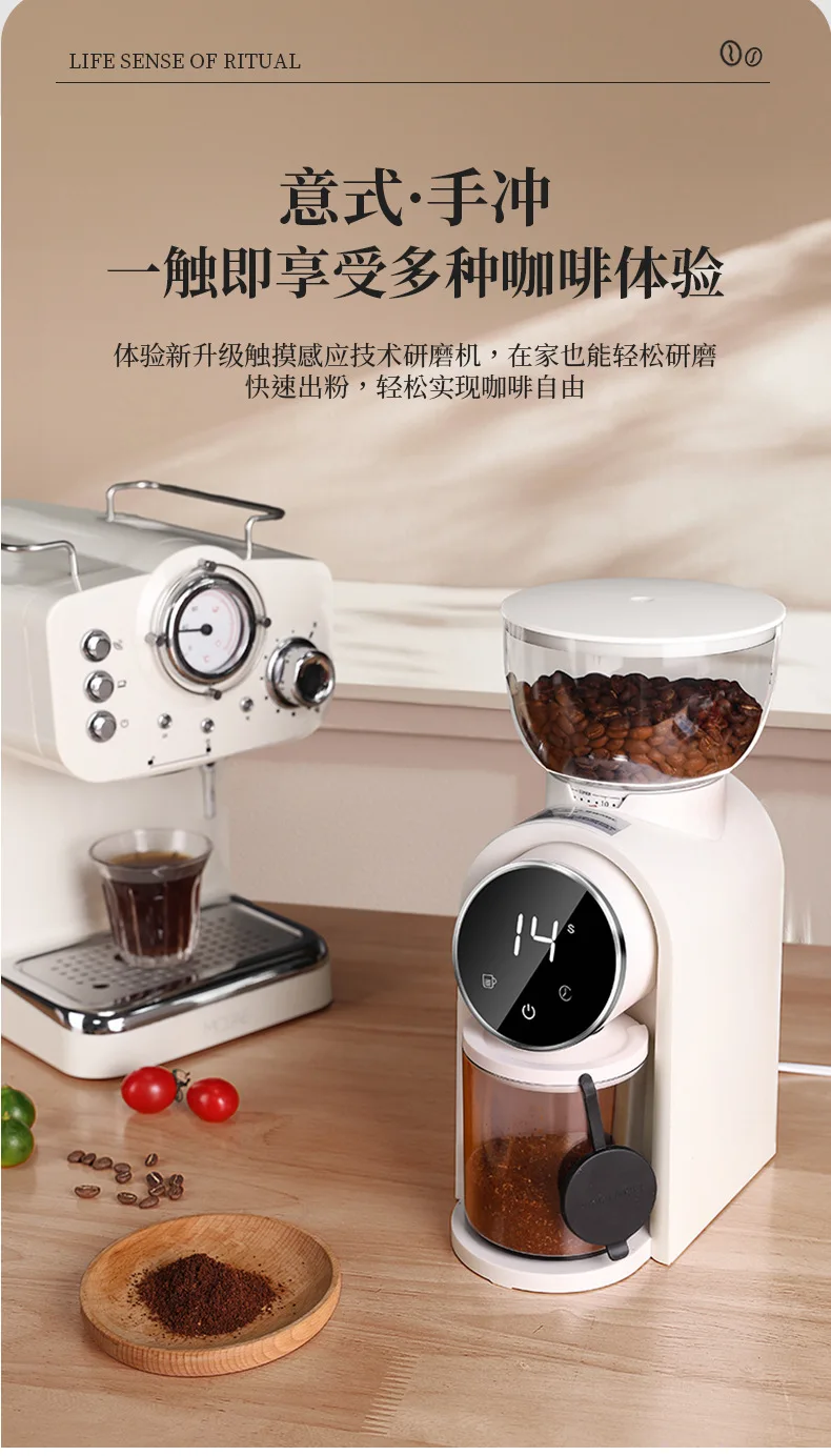 Electric Burr Coffee Grinder Italian Style Steel Core Adjustable Thickness Grinder with Auto Timer for Home Coffee Machine