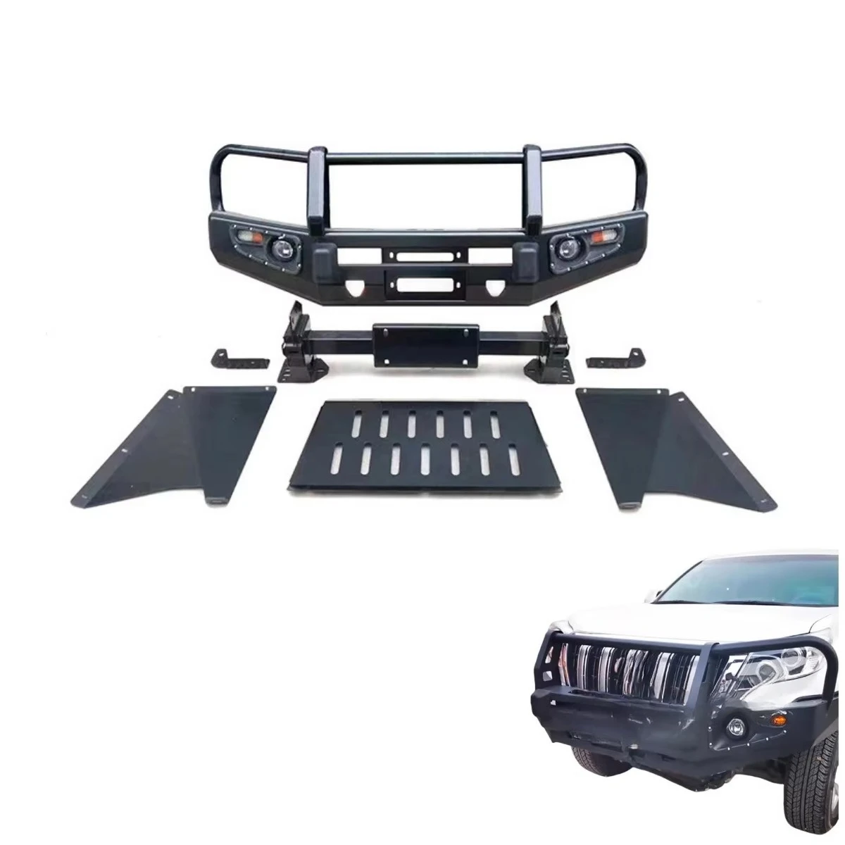 LC150 Steel Front Bullbar Bodykit for Land Cruiser FJ150 Prado 150 Pickup 4x4 Offroad Rear Upgrade with New Fog Light Cut-Outs