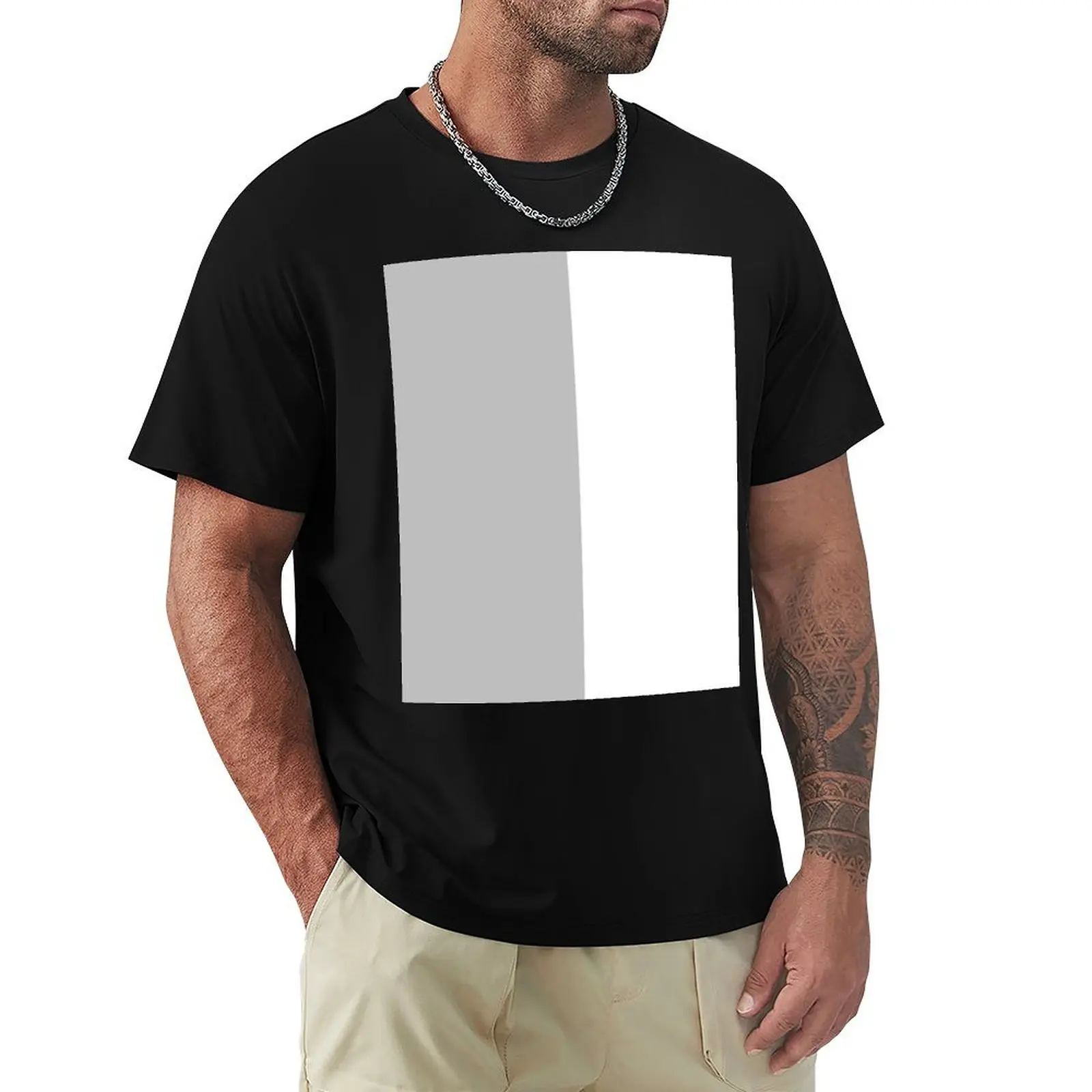 Silver Gray And White Half And Half T-Shirt Casual Loose Fit Short Sleeve T-Shirt