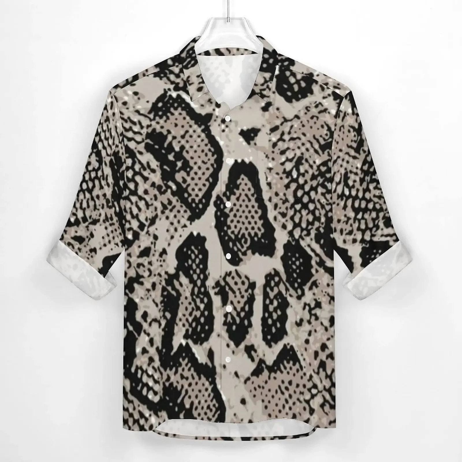 Python Snakeskin Casual Shirts Man Snake Scale Texture Print Shirt Long Sleeve Loose Harajuku Blouses Autumn Tops Plus Size