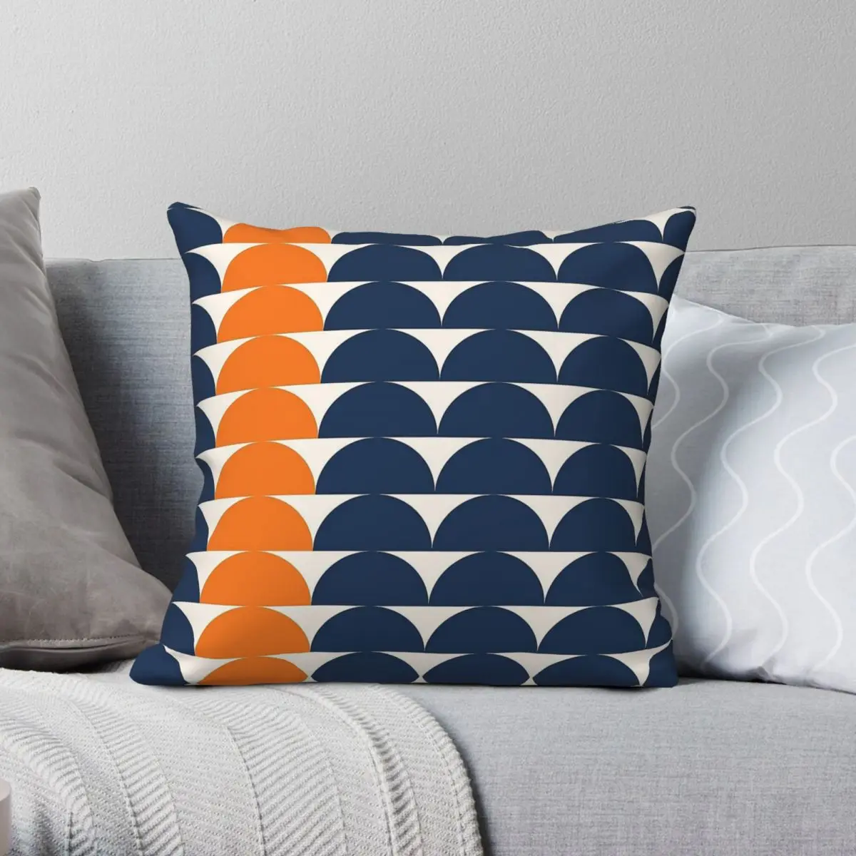 Moon Phases Navy Blue Orange Square Pillowcase Polyester Linen Velvet Creative Zip Decorative Sofa Seater Cushion Cover 45x45