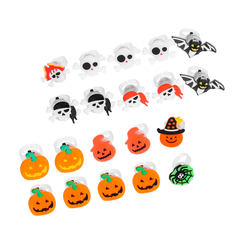 20 peças anel de Halloween anéis luminosos flash LED em forma de abóbora morcego de plástico infantil