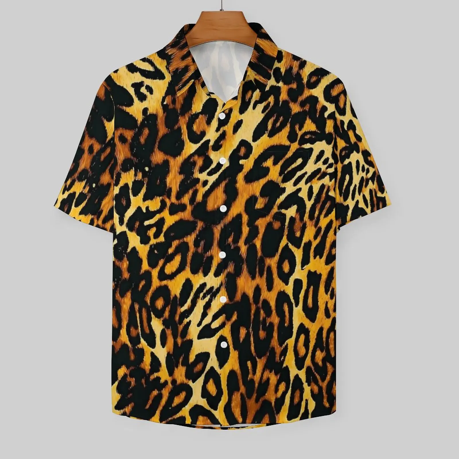 Golden Yellow Leopard Texture Casual Shirt  Elegant Hawaii Shirts Male Short Sleeve Beach Y2K Funny Graphic Oversized Blouses