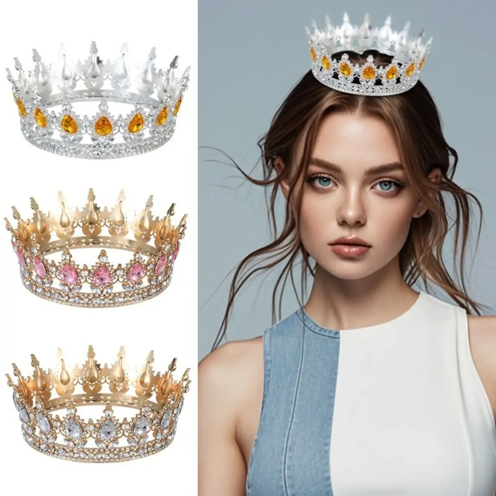 Rhinestone Baroque Pageant Crowns Cake Decorations Luxury Crystal Queen Princess Tiara Round Headpieces Crystal Cake Topper