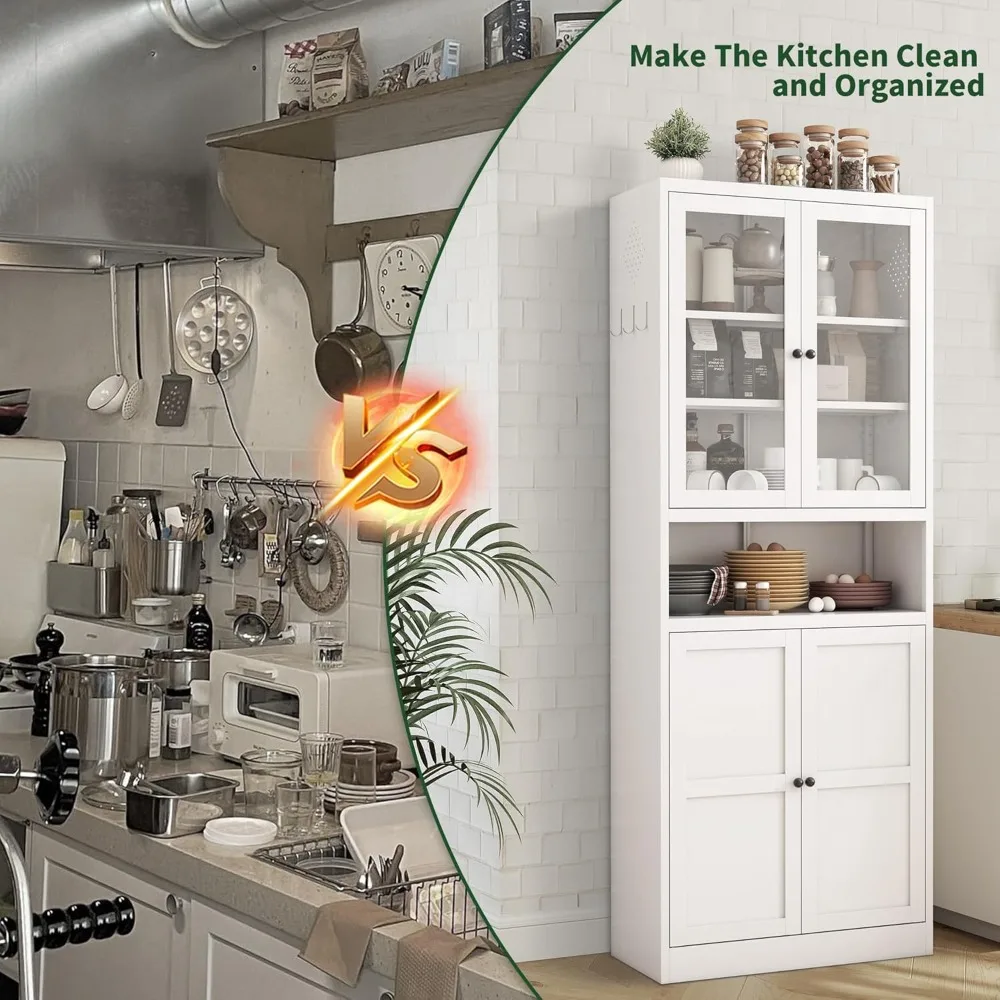 72 خزانة مخزن المطبخ طويلة، خزانة مخزن معدنية بيضاء مع سطح طاولة و4 أرفف قابلة للتعديل، خزانة تخزين المرافق Rust-Re #6