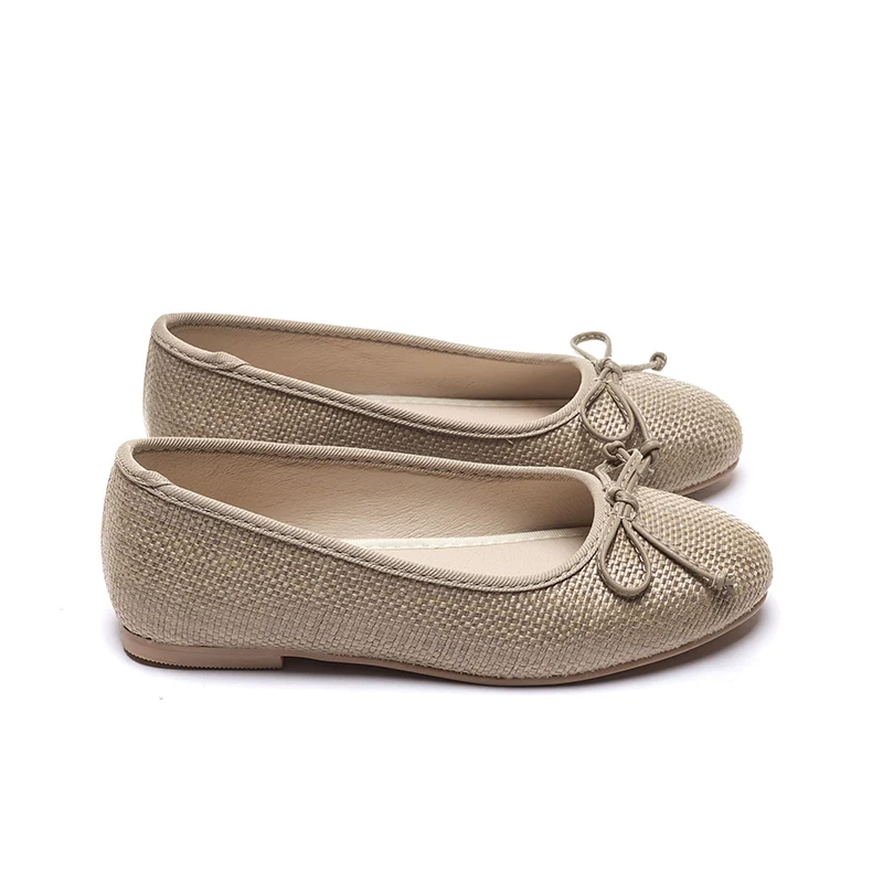 Ballet Flat For Girls Blue Burlap Gold Silver Leather Classic New Design With Bow Girls Casual Shoes For New Spring And Summer