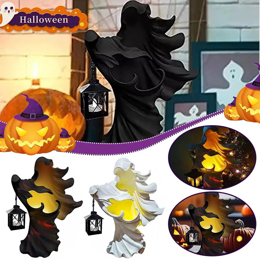 Halloween Hellbringer Ghost Lantern Decoration Scary Lantern Family Lamp Outdoor Statue LED Solar Witch Decoration Strong L9A5