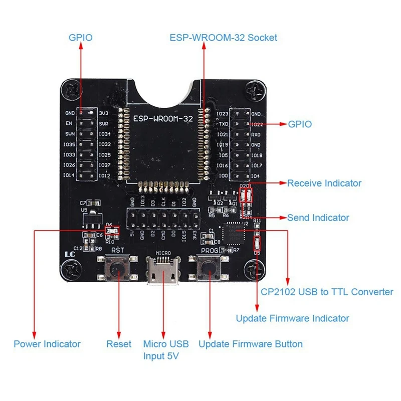 Imagem -02 - Development Board Test Programmer Socket Downloader Burning Fixture Tool para Esp01 Esp12s Espwroom32 Esp-wroom-32