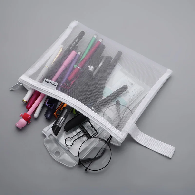 A5 File Bag Pen Bag Nylon Net Zipper Simple Large Capacity Transparent File Bag For Student Office Stationery