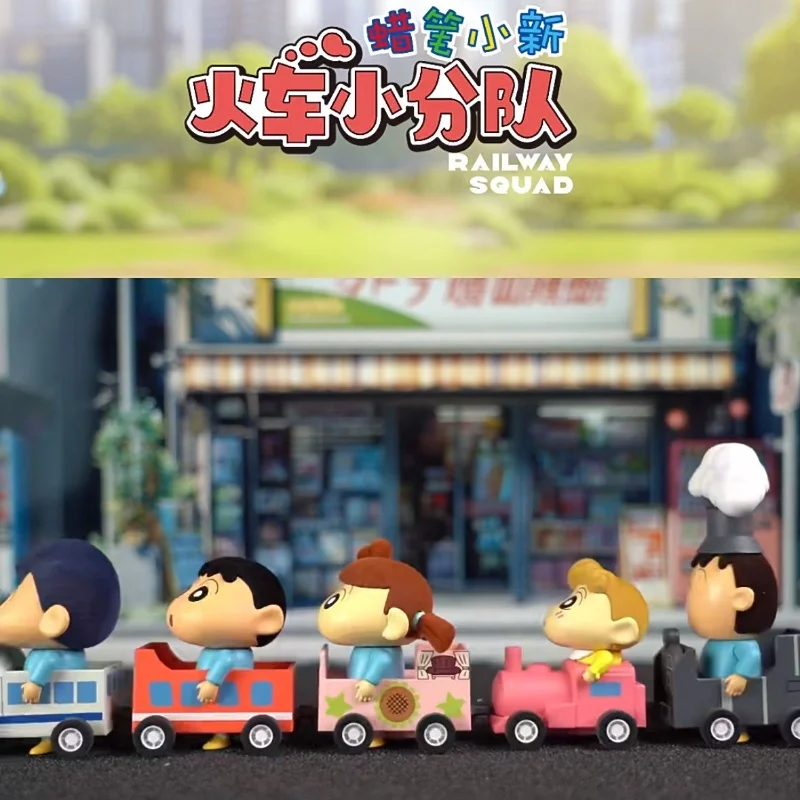 Genuíno Crayon Shin-Chan Railway Squad Série Blind Box Garagem Kit, Móvel Kawaii Toy Girl Ornamento, Coleção de Presente de Aniversário do miúdo