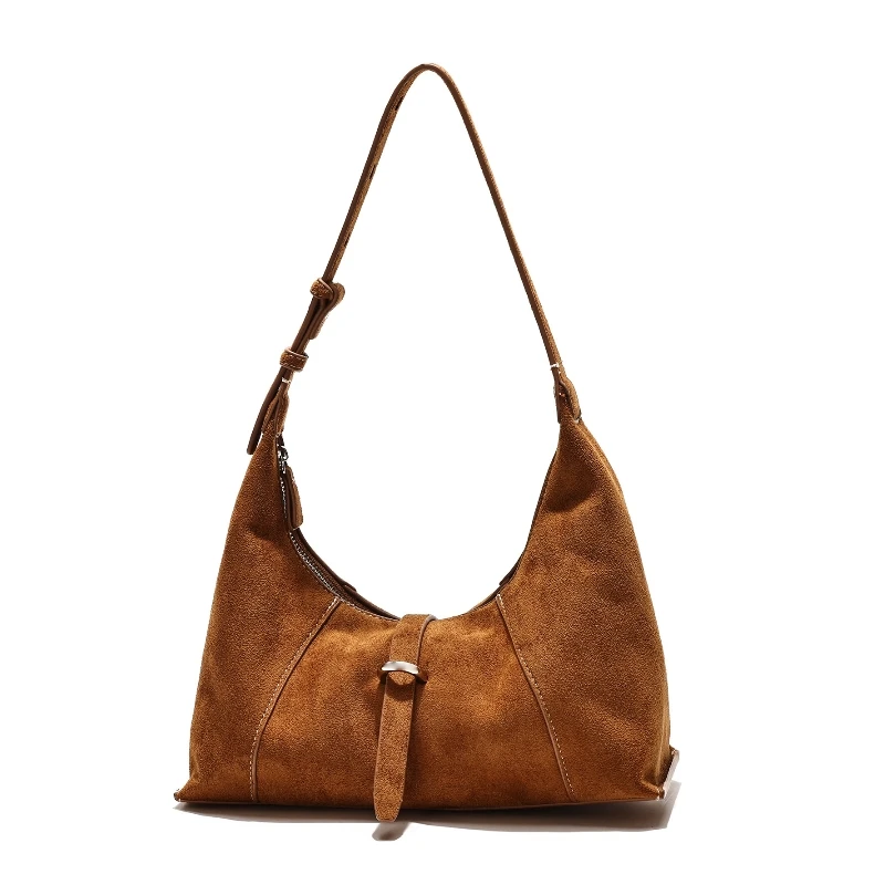

New 2025 Autumn/winter Vintage Faux Suede Women's Underarm Bag Faionable Matte Single Shoulder Hobo Bag Casual Simple Zipper