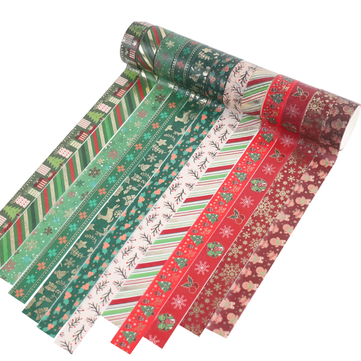 12 Rolls Vintage Gold Foil Christmas Washi Tape Set, 1.5cm X 2m For Journal Scrapbook Diy Gift Wrap Holiday Home Decor
