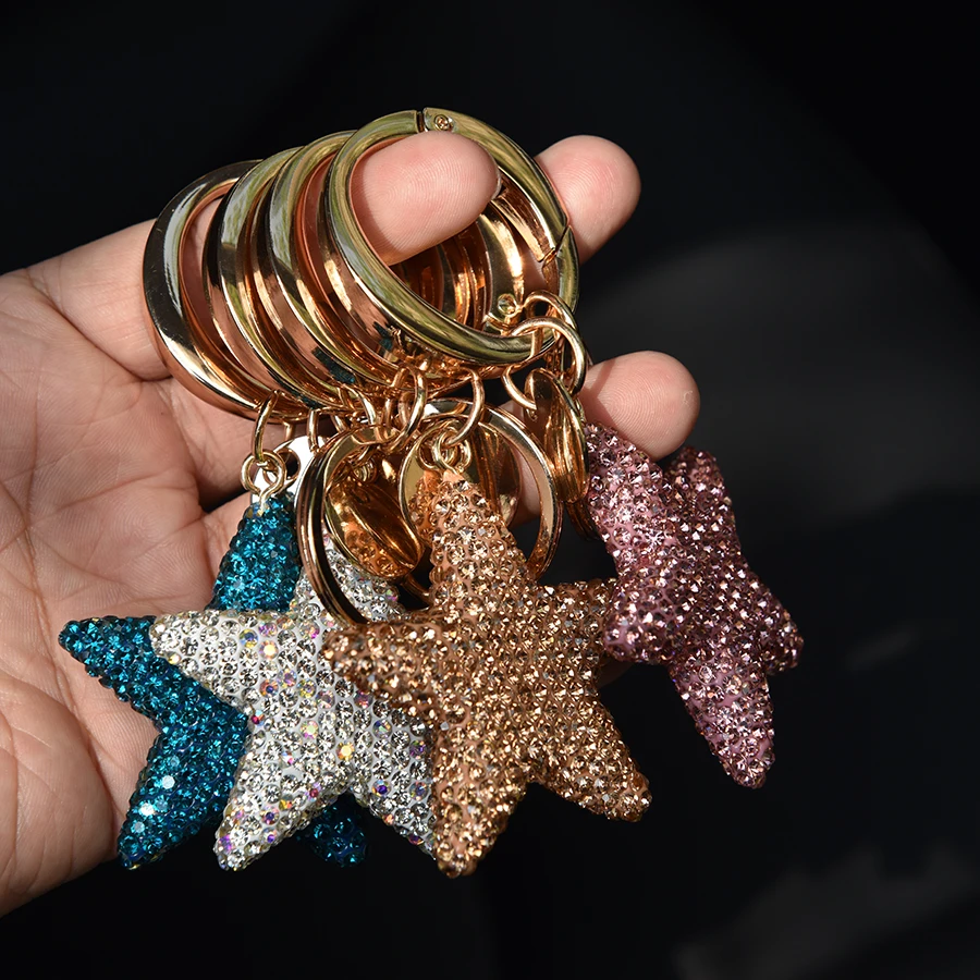 Creative Diamond-Encrusted Five-Pointed Star Keychain, Artificial-Encrusted Diamond Keychain, Bag Pendant